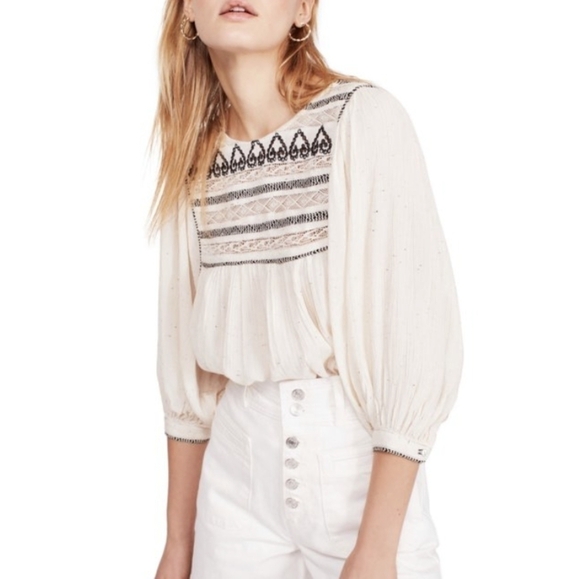 Free PEOPLE Cyprus Avenue embroidered top blouse xs boho bohemian - Picture 9 of 16